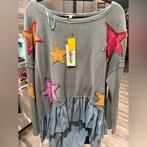 Blueish green Star-Embellished Top by Blue Velvet